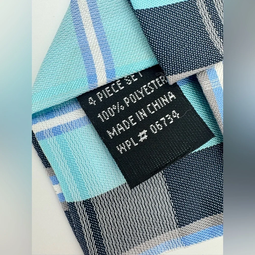 Boys Clip on blue plaid dress outfit neck tie gray formal kids one size